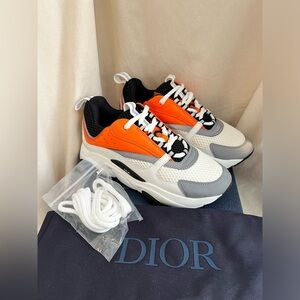 Dior B22 Sneakers In Black, White, Orange Brand New 38 EU